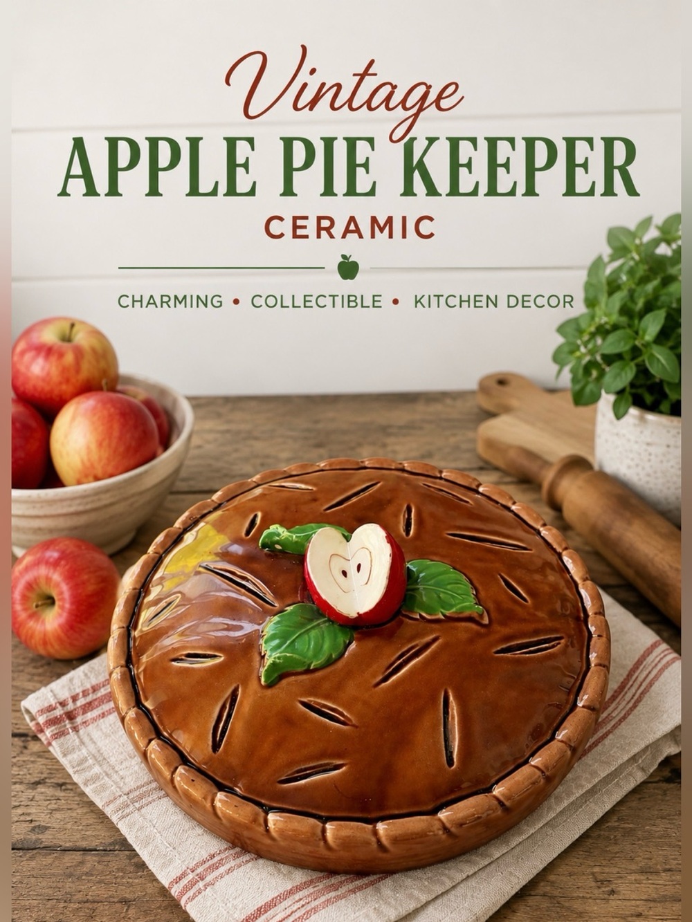 Vintage Apple Pie keeper, Ceramic